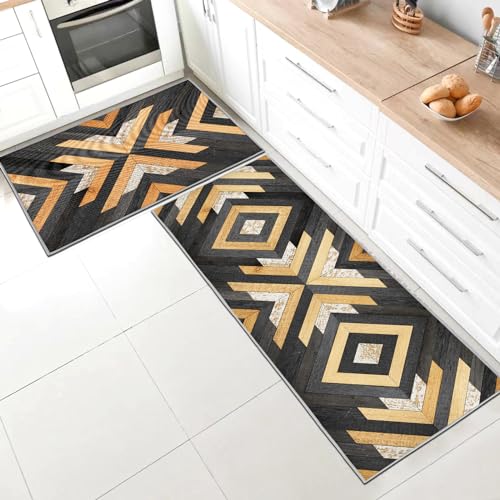 Küchenteppiche 2 Stück,Anti-Müdigkeit Rutschfestes Küchenmatten waschbar,Küchenmatte Set Mit Schiebeaufkleber Geeignet für Badezimmer/Wohnzimmer(Style U, 40 * 120+40 * 60cm) von SHUAIG
