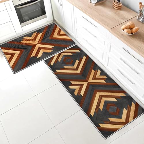 Küchenteppiche 2 Stück,Anti-Müdigkeit Rutschfestes Küchenmatten waschbar,Küchenmatte Set Mit Schiebeaufkleber Geeignet für Badezimmer/Wohnzimmer(Style V, 43 * 150+43 * 75cm) von SHUAIG