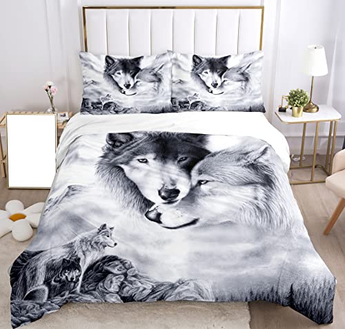SHUAIG Bettwäsche Set Wolf, 3D WolfTheme Muster Bettbezug,Traumfänger Drucken 3 Teilig,Microfaser Bettwäsche Super Weiche Atmungsaktive Wolf Bettbe(W1, 135x200cm) von SHUAIG