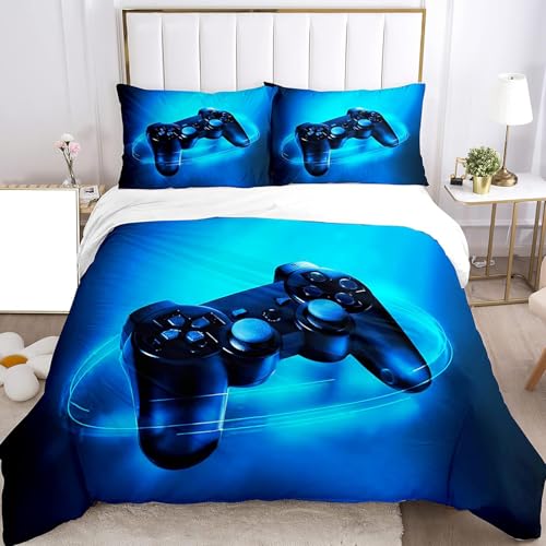 SHUAIG Bettwäsche-Sets Kinder Gamepad,Bettwäsche Set Jungen Gamepad Bettwäsche Satz Bettwäsche Set 3D Effekt Gamepad Druck Microfaser Bettbezug und Kissenbezug 50x75cm.(Blau,200x200cm) von SHUAIG