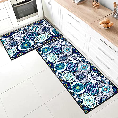 Küchenteppiche 2 Stück,Anti-Müdigkeit Rutschfestes Küchenmatten waschbar,Küchenmatte Set Mit Schiebeaufkleber Geeignet für Badezimmer/Wohnzimmer.(Style C,40 * 120+40 * 60cm) von SHUAIG