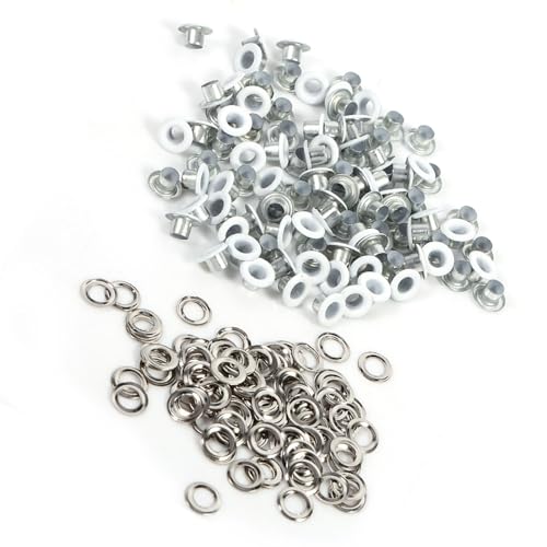 SHUAIGUO 100 Sets 4 Mm Runde Metallzunehmen und Unterlegscheiben, 4 Farben Scrapbooking -Kartenloch -Leder Bastelzubehör, Langlebig und Einfach zu Bedienen für Projekte (Weiß) von SHUAIGUO