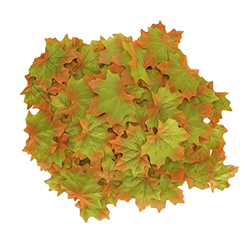 SHUAIGUO 100pcs Künstliche Ahornblätter, Polyesterfaser, Farbenfrohe Herbstblatt für Thanksgiving, Hochzeitstischdekor, Wohndekorationen (Grün) von SHUAIGUO