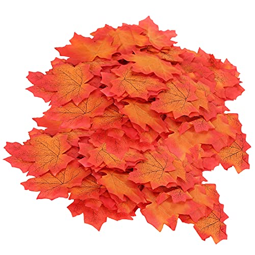 SHUAIGUO 100pcs Künstliche Ahornblätter, Polyesterfaser, Farbenfrohe Herbstblatt für Thanksgiving, Hochzeitstischdekor, Wohndekorationen (Rot und Gelb) von SHUAIGUO