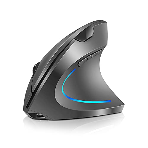 SHUAIGUO 2,4 G kabellose vertikale Maus Wiederaufladbare aufrecht ergonomische Maus 3 einstellbare DPI-Stufen RGB fließendes Licht Plug N Play, Grau von SHUAIGUO