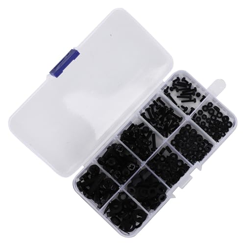 SHUAIGUO 270pcs Nylon-Schraubenmutter-Waschmaschine Sortiment Kit M2-M5 Hardware-Befestigungselemente in Transparenten Speicherbox Dauerhafte Gewindekomponenten (Schwarz 270pcs Nylonschraube Set) von SHUAIGUO