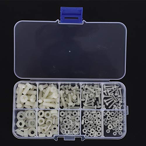 SHUAIGUO 270pcs Nylon-Schraubenmutter-Waschmaschine Sortiment Kit M2-M5 Hardware-Befestigungselemente in Transparenten Speicherbox Dauerhafte Gewindekomponenten (Weiß 270pcs Nylonschrauben -Set) von SHUAIGUO