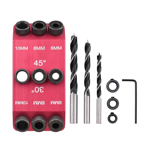 SHUAIGUO 3 Stück Bohrer 6 mm 8 mm 10 mm Bohrer + 30 45 90 Grad Führungslehre Bohrlehre Taschenlochlehre Holzführungen Multi-Winkel-Positionierer für die Holzbearbeitung von SHUAIGUO