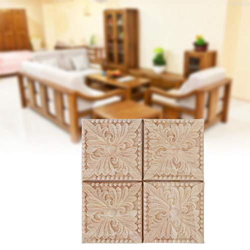 SHUAIGUO 4pcs Holzschnitzerei Karierter Applikat, Unbemalte Dekalierungsdekoration - Premium -Gummiholz, Antikes Handwerk, Vielseitiger Gebrauch für Home & Hotel (Stil 2) von SHUAIGUO