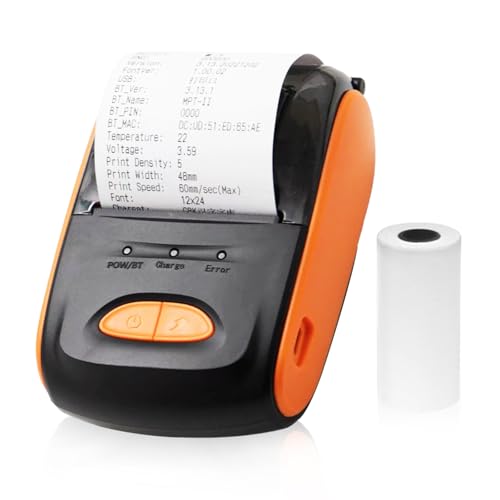 SHUAIGUO Bondrucker Tragbarer mobiler 58-mm-Thermodrucker Drahtloser BT-Mini-Rechnungsticketdruck Kompatibel mit Android iOS Windows mit 1 Stück Thermopapierrollen für Restaurants, Supermärkte, von SHUAIGUO