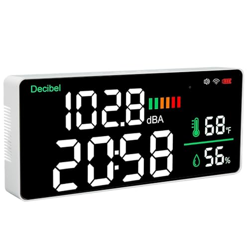 SHUAIGUO LED -Dezibelmesser, 11 -Zoll Wandmontage Leser mit Temperatur, Luftfeuchtigkeit und Zeit, 2000 mAh, App 2.4G Konnektivität SHUAIGUO LED -Dezibelmesser, 11 -Zoll Wandmontage Leser mit Temperatur, Luftfeuchtigkeit und Zeit, 2000 mAh, App 2.4G Konnektivität von SHUAIGUO