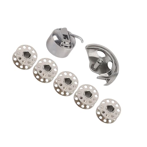 SHUAIGUO Metal Bobbin Kit mit Haken, Spulenkoffer, 5 Spulen, Robuste Struktur, Einfache Installation, Universelle Passform für Alte Haushaltsnähmaschinen Im Alten Stil von SHUAIGUO
