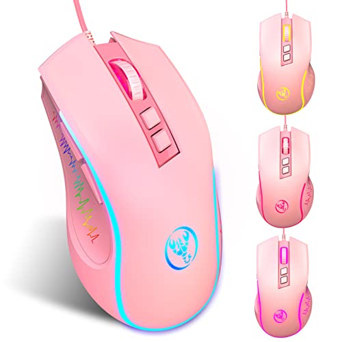 SHUAIGUO X100 Kabelgebundene Gaming-Maus Ergonomische Gaming-Büromaus 7-Farbiger Atemlichteffekt 4-Gang-einstellbare DPI Pink von SHUAIGUO