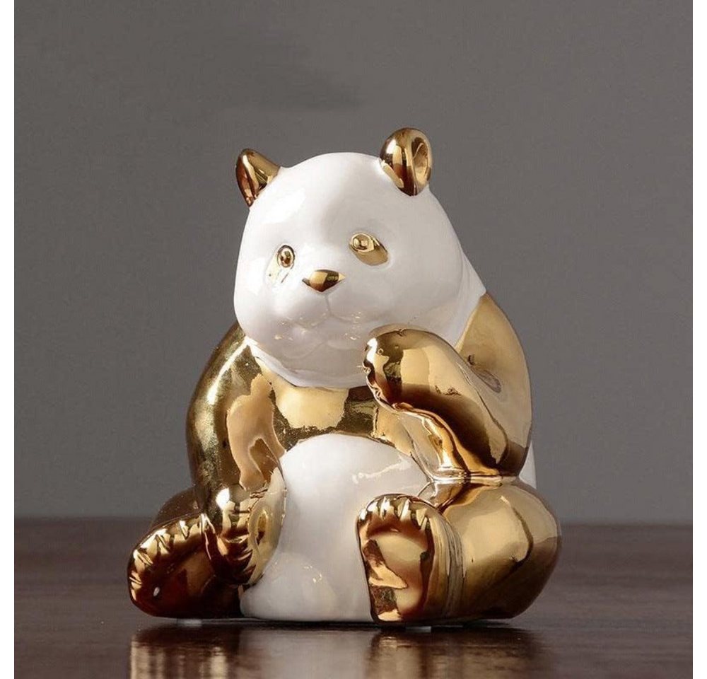 SHUAIVIBES Dekofigur Dekorationsfigur aus Keramik Goldene Panda Glücksbringer Handbemalt von SHUAIVIBES