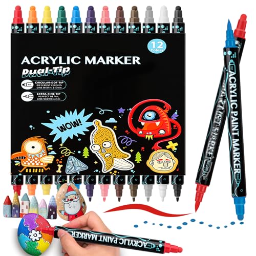 SHUBEIEUMI Acrylstifte für Steine Wasserfest, 12 Farben Steine Bemalen Stifte Set, Dual Tip Acrylmarker für Keramik, Leinwand, Holz, Leinwand, Basteln Ostern und Weihnachten SHUBEIEUMI Acrylstifte für Steine Wasserfest, 12 Farben Steine Bemalen Stifte Set, Dual Tip Acrylmarker für Keramik, Leinwand, Holz, Leinwand, Basteln Ostern und Weihnachten von SHUBEIEUMI
