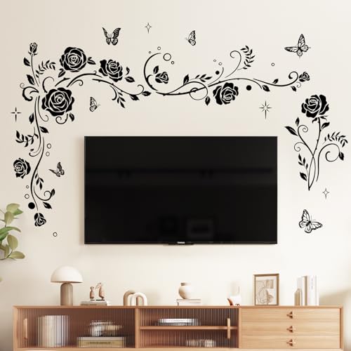 SHUCHING Wandsticker Schwarze Rose Rebe, Wandaufkleber Schwarz Schmetterlinge Blume Rebe, Wandtattoos Wanddeko für Wohnzimmer Schlafzimmer Sofa Hintergrund TV SHUCHING Wandsticker Schwarze Rose Rebe, Wandaufkleber Schwarz Schmetterlinge Blume Rebe, Wandtattoos Wanddeko für Wohnzimmer Schlafzimmer Sofa Hintergrund TV von SHUCHING