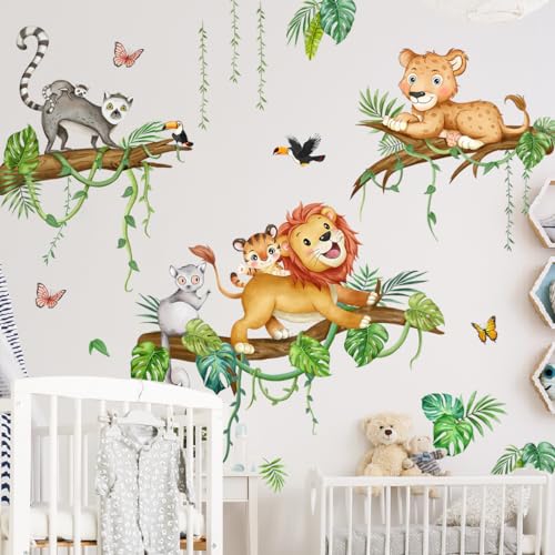SHUCHING Wandtattoo Dschungel Tiere Baum Zweig, Wandaufkleber Löwe Leopard Affe, Selbstklebend Wandsticker für Spielzimmer Kinderzimmer Babyzimmer SHUCHING Wandtattoo Dschungel Tiere Baum Zweig, Wandaufkleber Löwe Leopard Affe, Selbstklebend Wandsticker für Spielzimmer Kinderzimmer Babyzimmer von SHUCHING