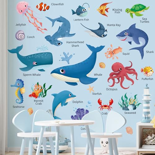 SHUCHING Wandtattoo Unter dem Meer Tiere, Wandaufkleber Wale Haie, Selbstklebend Wandsticker für Spielzimmer Kinderzimmer Babyzimmer SHUCHING Wandtattoo Unter dem Meer Tiere, Wandaufkleber Wale Haie, Selbstklebend Wandsticker für Spielzimmer Kinderzimmer Babyzimmer von SHUCHING