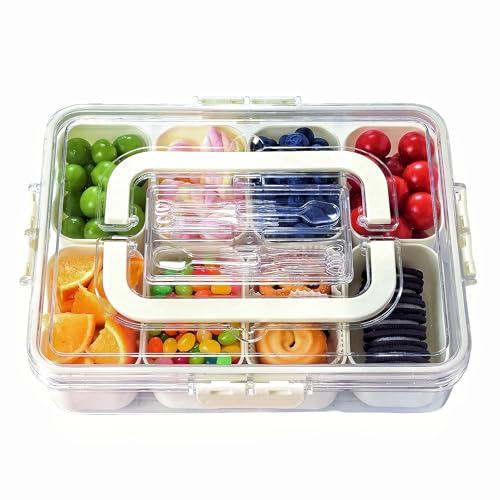 SHUCHNOYE Snackbox mit Fächern Snackteller mit Deckel,Unterteilte Servierplatten für Süßigkeiten, Obst und Leckereien Tragbare und vielseitige Snackle Box von SHUCHNOYE