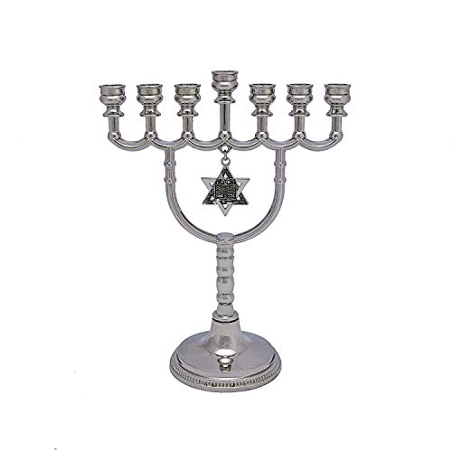 Eine Menora mit Stern König Salomon. Aus Messing in Silber, 7 Armen. Höhe - 16 cm, Breite - 13 cm. Aus Israel von SHUCK24