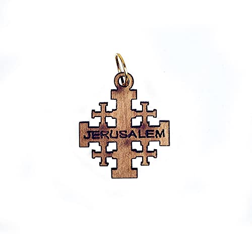 SHUCK24 Jerusalemkreuz aus echtem Olivenholz, in Handarbeit hergestellt und geweiht in der Heiligen Auferstehungskirche in Jerusalem von SHUCK24