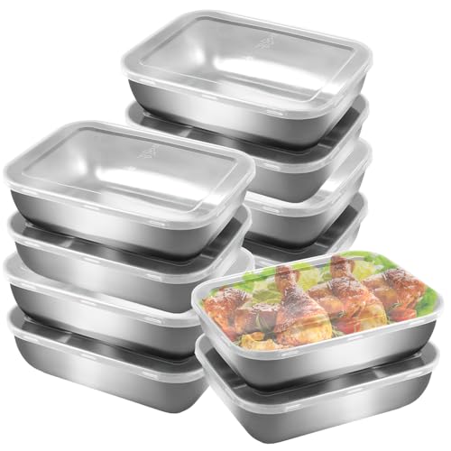 10 Stück Edelstah Frischhaltedosen Mit Deckel, 500ml Stapelbare Meal Prep Boxen Wiederverwendbar Gefrierdosen, für Käse, Obst, Salate, Süßigkeiten und Marmeladen,18.4x13.1x5cm von SHUESS