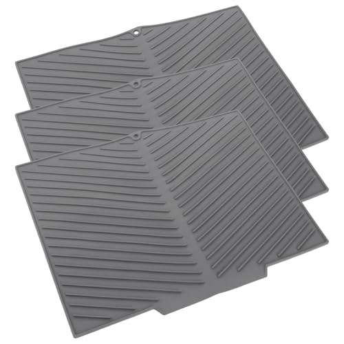 Groß Abtropfmatte Geschirr Schwarz Silikon Geschirr Abtropfmatte 43.5x33.5x0.4cm Abtropfmatte Spüle, hitzebeständig, rutschfest, Silikonmatte mit Drainage, für Besteck und Teller, Grau von SHUESS