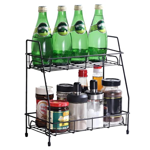 SHUESS 2 Etagen Gewürzregal Stehend, 2 Stück Metall Gewürzständer Küchenregal, Küchenregal Stehend Gewürzregal Organizer, Küchenschrank Organizer für platzsparende Aufbewahrung, Schwarzd SHUESS 2 Etagen Gewürzregal Stehend, 2 Stück Metall Gewürzständer Küchenregal, Küchenregal Stehend Gewürzregal Organizer, Küchenschrank Organizer für platzsparende Aufbewahrung, Schwarzd von SHUESS