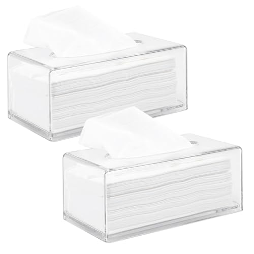 SHUESS 2 Stück Kosmetiktücherbox, 25.0×13.0×9.0 cm Acryl Tücherbox, Tissue Box mit Deckel für Esszimmer Badezimmer Schlafzimmer Auto Büro - Acryl Transparent von SHUESS