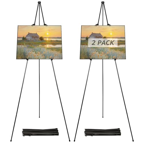 SHUESS 2 Stück Staffelei Schwarz, 160 cm Groß Staffelei hochzeit, Staffeleis Ständer Verstellbares Stativ Leinwand Malerei Display Tragbare Teleskop Künstler Boden von SHUESS
