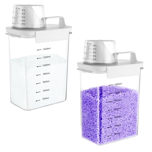 SHUESS 2 Stück Waschpulver Aufbewahrungsbox, 1800 ML Waschpulver Dosierer mit Messbecher, Luftdichter Waschmittelspender für Waschpulver Wäscheparfüm von SHUESS