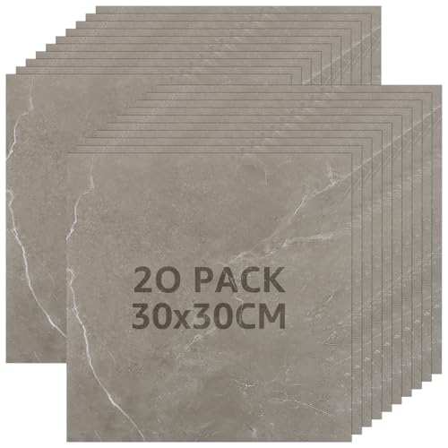 SHUESS 20 Stück PVC Bodenbelag Selbstklebend, 30cm x 30cm Vinylboden Selbstklebend Rutschfest, PVC Bodenbelag Bodenfliesen Selbstklebend für Schlafzimmer Küche Wohnzimmer, Dunkelgrau von SHUESS