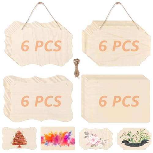 SHUESS 24 Stück Unfertiges Holzschild - 22 x 15 CM Hängendes Holzschilder zum Beschriften mit Juteseil - Blanko Holzschilder zum Aufhängen - Holzschild für DIY, Malen, Schreiben und Dekorieren von SHUESS