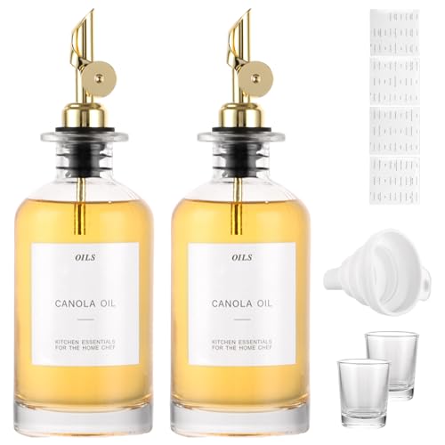 SHUESS 2er 350ml Ölflasche Essig & Ölflaschen Set, Ölflaschen zum Befüllen, Ölflasche mit Ausgießer, Ölspender, Automatisches Öffnen und Schließen für die Küche Dekor Gold von SHUESS