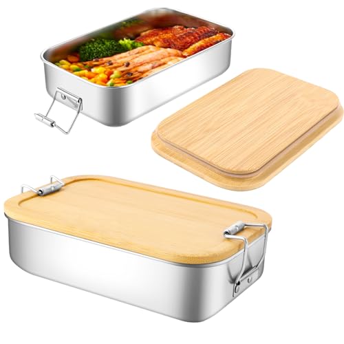 SHUESS 2er Edelstahl Brotdose Kinder 700ml mit Bambusdeckel – Auslaufsichere Metall Lunchbox Edelstahl Wiederverwendbar – Lunch-Boxen, Brotdose Edelstahl Metall für Schule Erwachsene Camping Bento Box von SHUESS