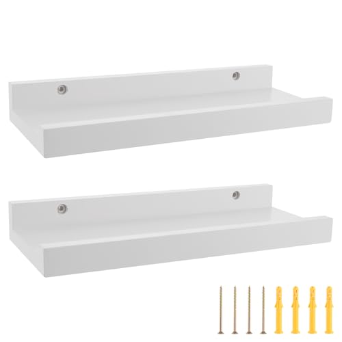SHUESS 2er-Set 30CM Wandregal Weiße Schweberagel, Wandregal in U-Form, schwebende Regalbrett für Dekos, Wohnzimmer, Schlafzimmer und Büro, Wandboard Weiss von SHUESS