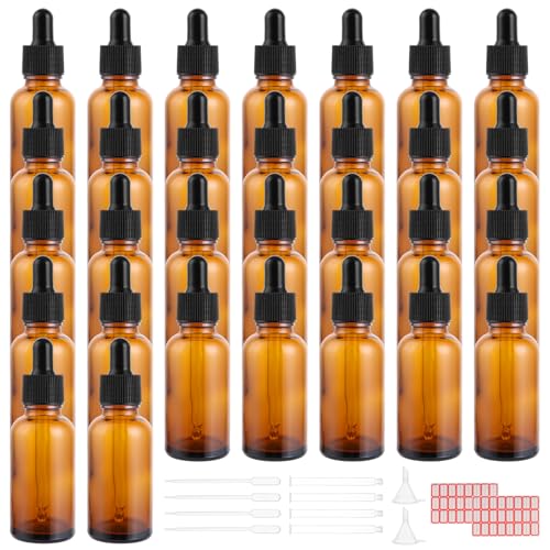 SHUESS 30 Stück 30ml Tropfflasche, Leere Braunglasflasche, Tropfflasche aus Glas Apothekerflasche Set inkl, Tropfer Trichter und Etikett (Braun, 30ml) von SHUESS