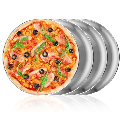 SHUESS 4er-Set Pizzaform Edelstahl 30cm, Pizzaform zum Backen, Servieren & Picknicks, Gesund & Spülmaschinenfest, Silber von SHUESS