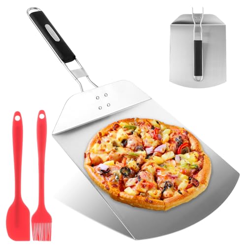 SHUESS Pizzaschieber Edelstahl 24 x 24 cm - Pizza Peel mit praktischen Einklapp-Griff - Pizzaschaufel in Premium Qualität - Gourmet Pizzaheber für hausgemachte Pizzen, Backen, Brot - Pizza Zubehör von SHUESS