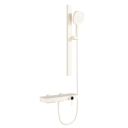 Badewannenarmatur mit Handbrause (4 Strahlarten), Mischbatterie Badewanne mit Anhebbare Duschstange und Glasablage, Wannenarmatur Wasserfall, Wasserhahn Badewanne mit 150 cm PVC Schlauch von SHUGUANG
