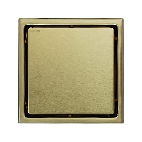 SHUGUANG Duschablauf Edelstahl Bodenablauf 15X15cm Duschrinne mit Haarsieb und Abnehmbare Abdeckung, Anti-Geruch, Anti-Verstopfen, für Küche, Bad, Garage und Keller,Brushed Gold von SHUGUANG