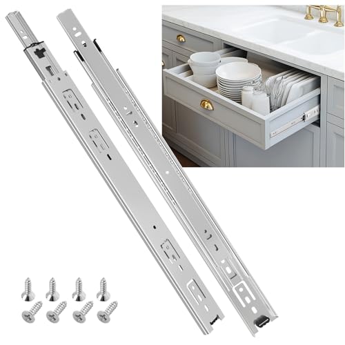 SHUHANG Schubladenschienen Vollauszug mit Kugelgelagerten Schubladenauszug 400mm Schubladenschiene Küchenschubladen Schubladenführungen 45 KG Tragfähigkeit Seitenmontage Silber 1 Paar von SHUHANG
