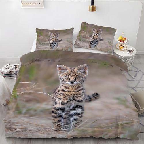 Bettwäsche 135x200 Seltene Tiere Bettwäsche Set 3 Teilig Serval Katze Muster Bettbezug für Kinder, Microfaser Flauschig Weich Bettbezüge und 2 Kissenbezug 80x80 cm, mit Reißverschluss von SHUI