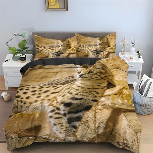 Bettwäsche 135x200 Serval Katze Bettwäsche Set 3 Teilig Katzen Muster Bettbezug für Kinder, Microfaser Flauschig Weich Bettbezüge und 2 Kissenbezug 80x80 cm, mit Reißverschluss von SHUI