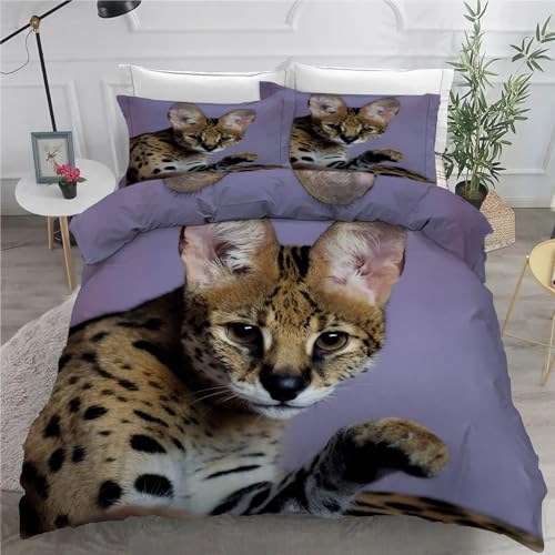 Bettwäsche 135x200 Serval Katze Bettwäsche Set 3 Teilig Wiese Muster Bettbezug für Kinder, Microfaser Flauschig Weich Bettbezüge und 2 Kissenbezug 80x80 cm, mit Reißverschluss von SHUI