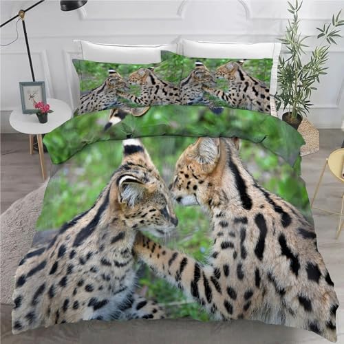 Bettwäsche 135x200 Serval Katze Bettwäsche Set 3 Teilig Wilde Tiere Muster Bettbezug für Kinder, Microfaser Flauschig Weich Bettbezüge und 2 Kissenbezug 80x80 cm, mit Reißverschluss von SHUI