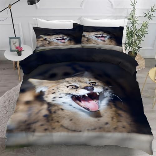 Bettwäsche 135x200 Tier Bettwäsche Set 3 Teilig Serval Katze Muster Bettbezug für Kinder, Microfaser Flauschig Weich Bettbezüge und 2 Kissenbezug 80x80 cm, mit Reißverschluss von SHUI