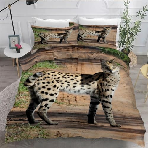 Bettwäsche 135x200 Tiger Katze Bettwäsche Set 3 Teilig grünes Gras Muster Bettbezug für Kinder, Microfaser Flauschig Weich Bettbezüge und 2 Kissenbezug 80x80 cm, mit Reißverschluss von SHUI