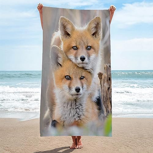Mikrofaser Handtuch 3D Beige Fuchs Strandtuch Groß 70x150cm Mikrofaser Strandtuch HandtüCher Schnelltrocknend-Ultra Leicht Sandfreies Strandhandtuch StrandtüCher von SHUI
