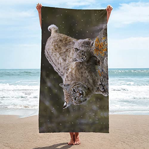 Mikrofaser Handtuch 3D DunkelgrüNer Luchs Strandtuch Groß 70x150cm Mikrofaser Strandtuch HandtüCher Schnelltrocknend-Ultra Leicht Sandfreies Strandhandtuch StrandtüCher von SHUI
